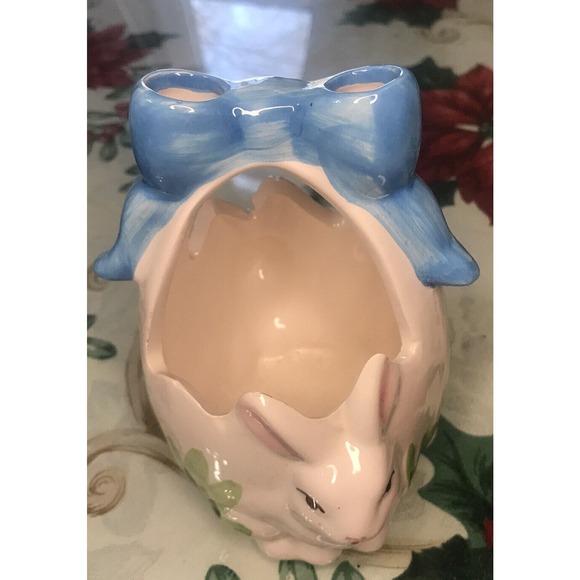 Easter Spring Bunny Rabbit White Ceramic Container Decorative Basket - Picture 2 of 8